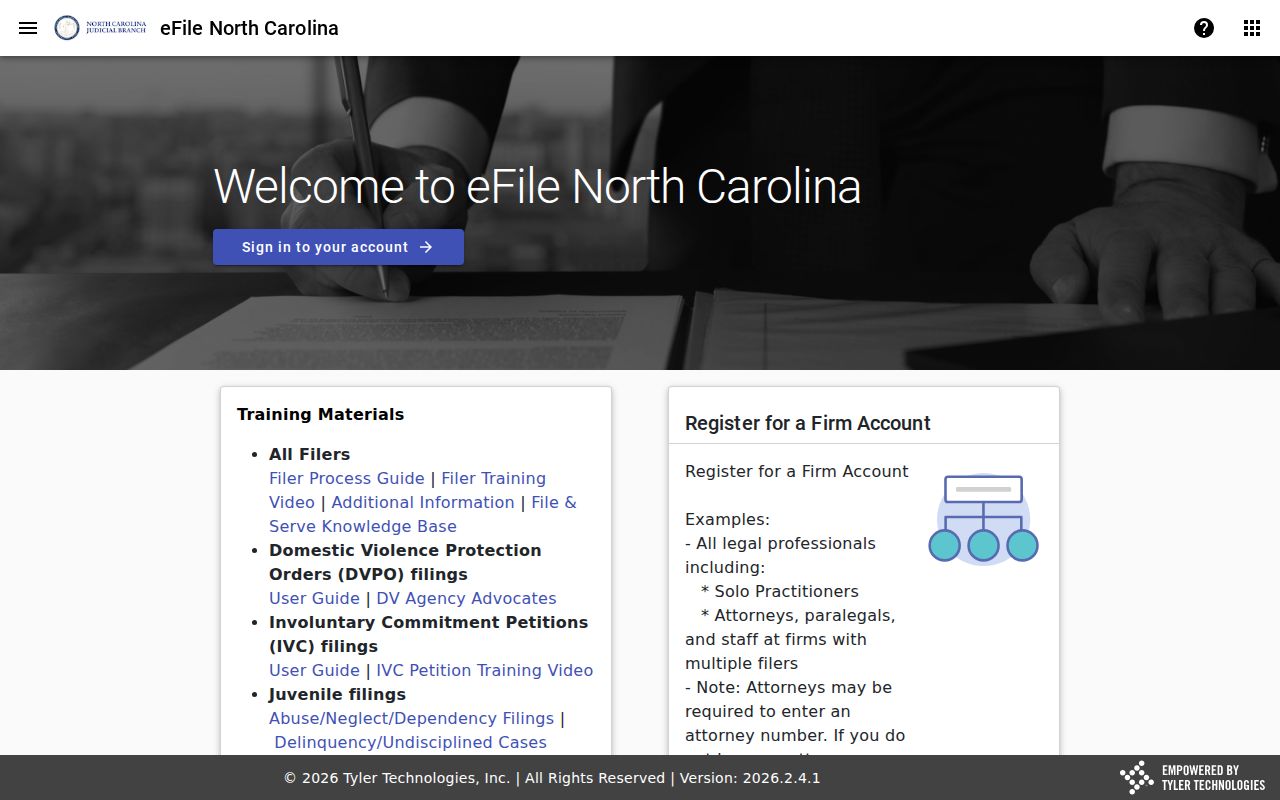 Onslow County case filing entrance for North Carolina File and Serve