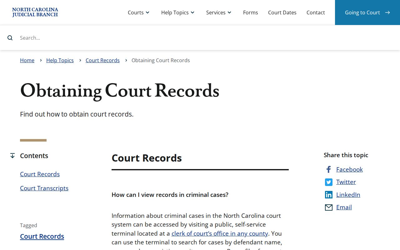 Onslow County court records terminal and Clerk access information