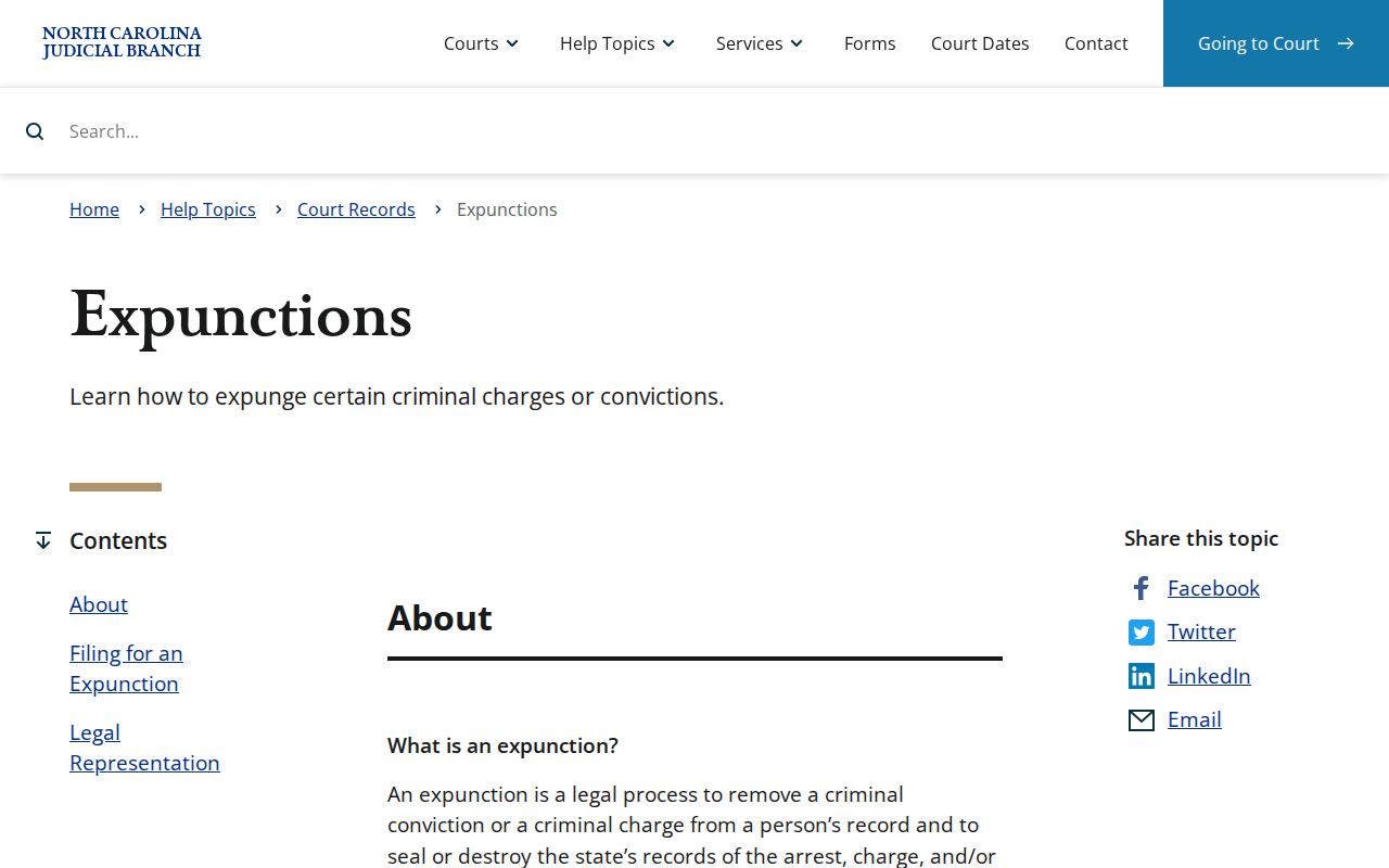 Onslow County court records expunction access limitation source
