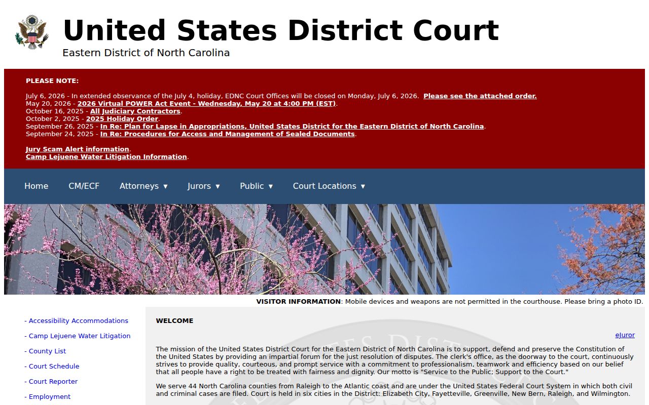 Onslow County court docket federal Eastern District access