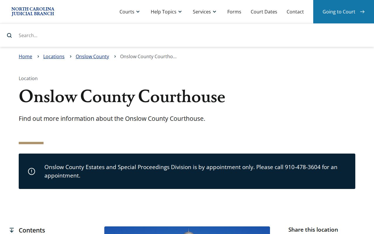 Onslow County court docket courthouse access in Jacksonville