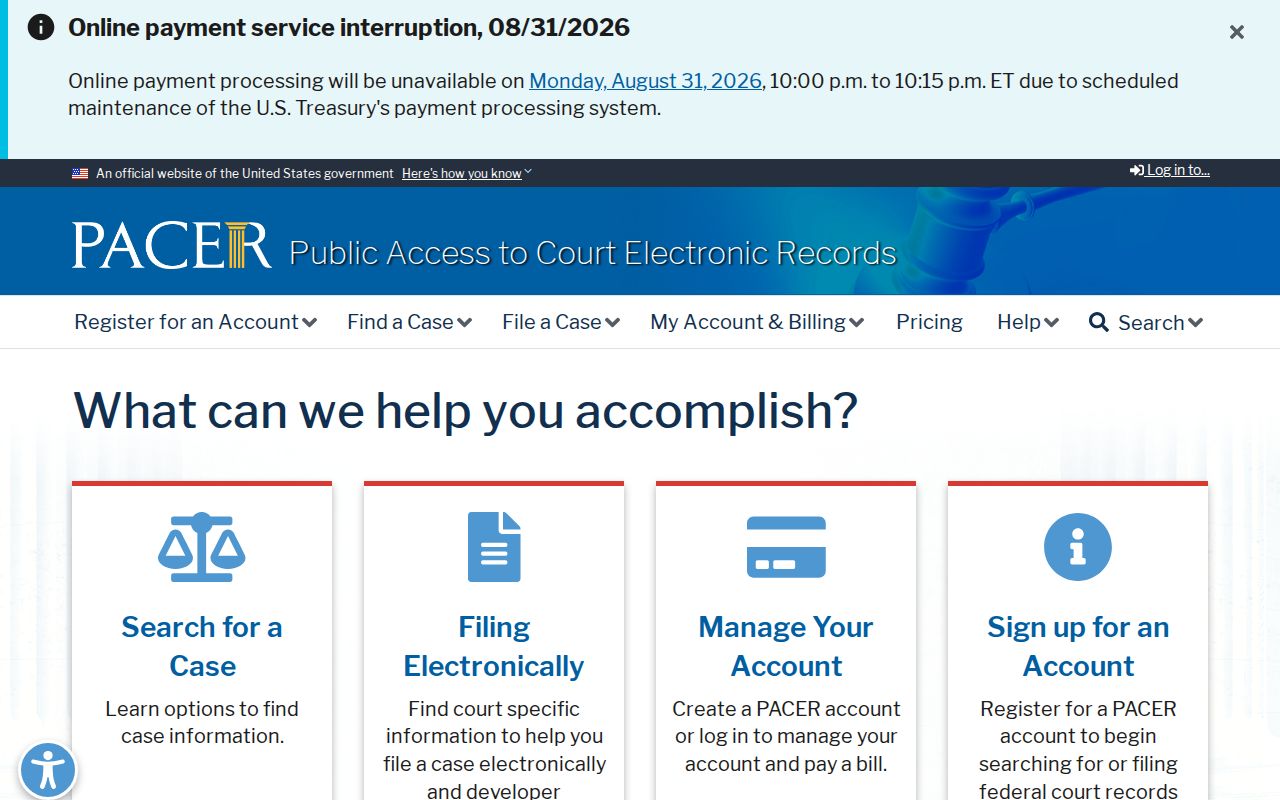 Onslow County court docket PACER federal records access