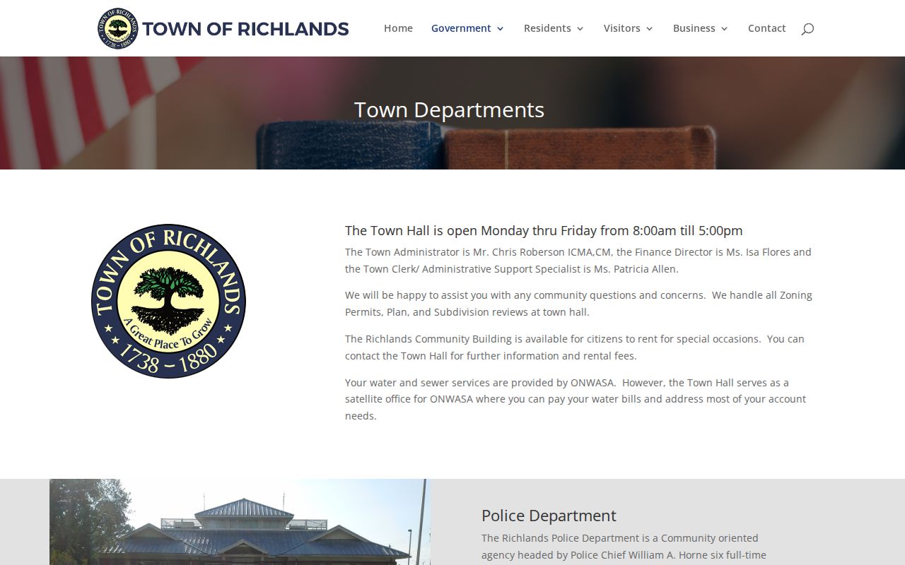 Richlands Town Hall police and code-enforcement service setting, not a Richlands court docket office