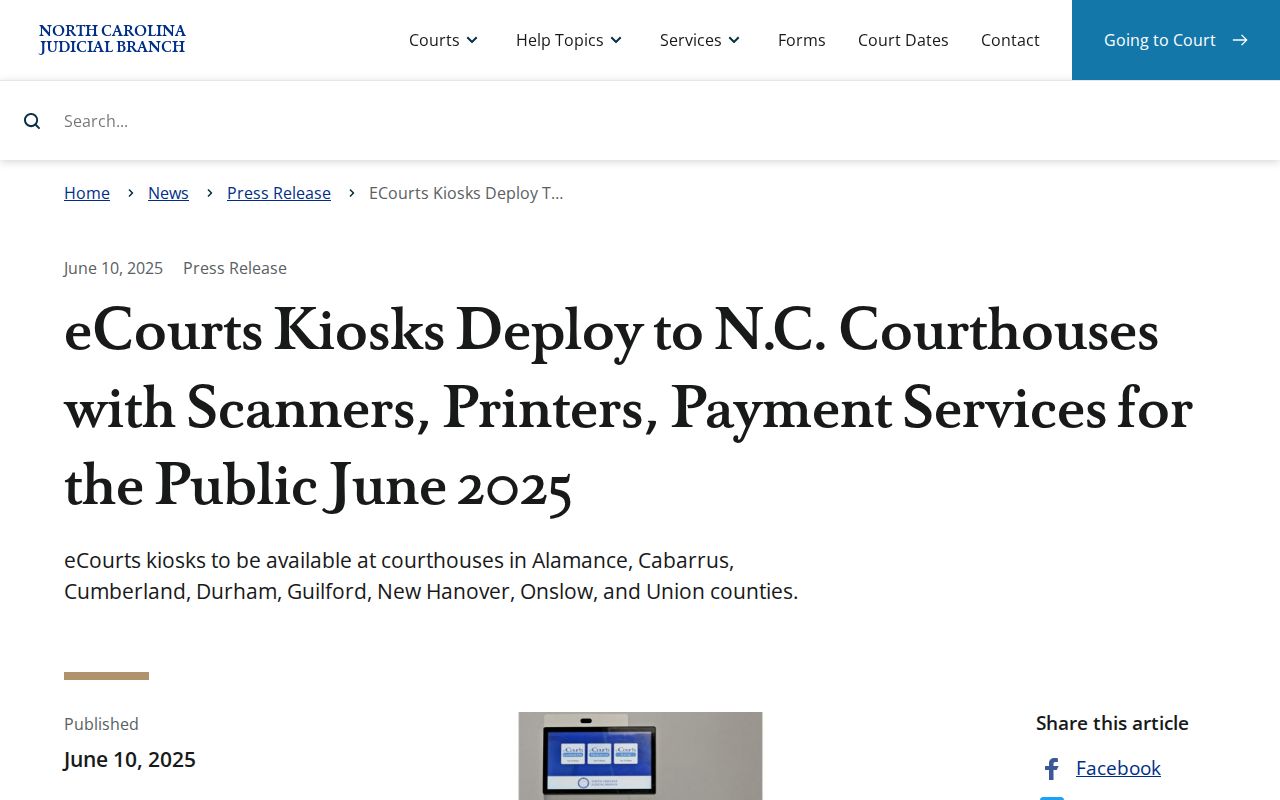 Onslow County traffic court records kiosk access announcement